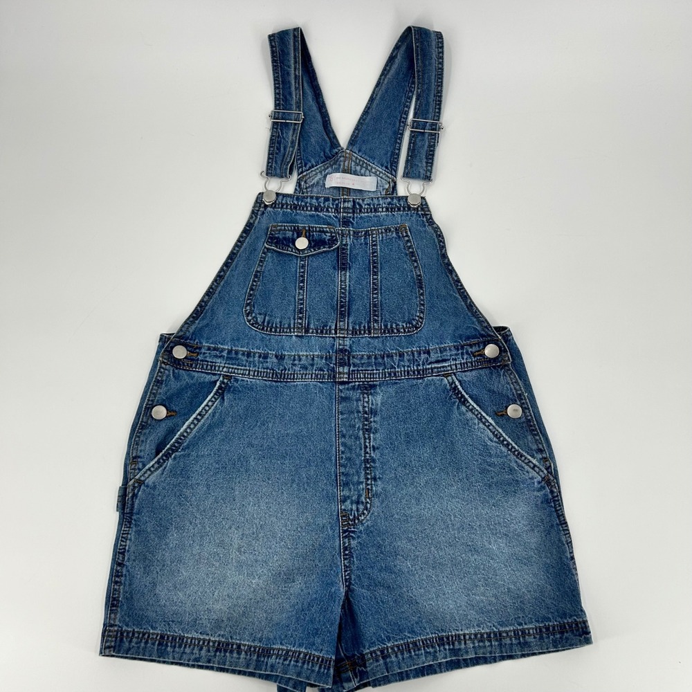 Womens Denim Shortalls Medium Wash Bib Overalls Size Large 11-13